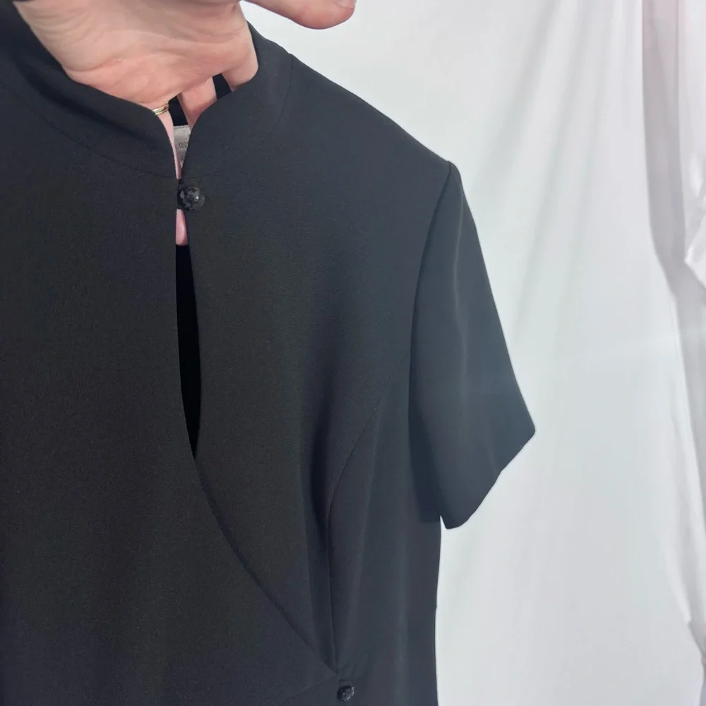 Vintage Liz Claiborne Black Mock Neck Midi Dress 12 Korea 90s Minimalist - Picture 4 of 13